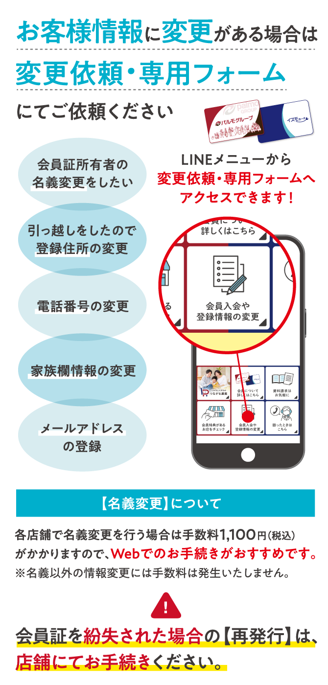 お客様情報に変更がある場合は 変更依頼・専用フォームにてご依頼ください